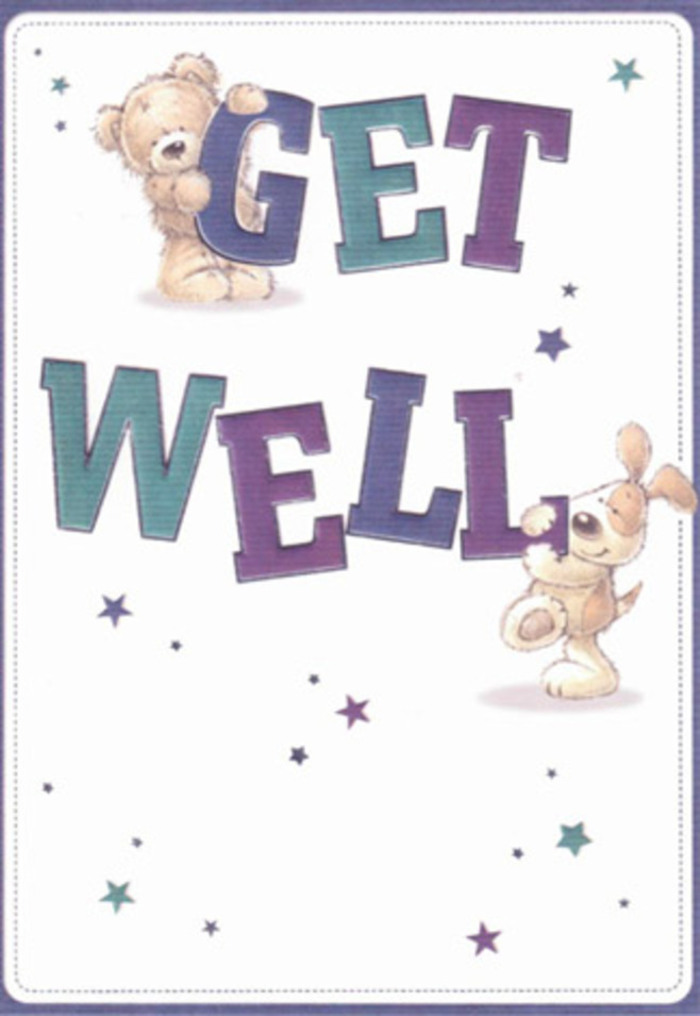 A radiant card filled with gentle encouragement and whimsical artistry captures the healing heart of Marks Gate-a neighbourhood celebrated for its sense of togetherness. Here, a plush bear and a playful puppy come alive in friendly illustration, each wrapped lovingly around the bold 'Get Well' message. The typography, commanding and round, shimmers between rich violets and calming aquas, echoing the soothing shades seen in the seasonal flower displays along Rose Lane. Around the central figures, twinkling stars scatter across the airy white background, suggesting wishes and comfort floating freely. The detailed textures-the cuddly, brushed fur of the bear, the puppy's velvety, floppy ears-are so evocative, you can nearly sense the softness beneath your fingers, much like the gentle petals of a freshly picked bouquet. There's an almost tactile reassurance, reminiscent of the personal touch added by Marks Gate's most thoughtful florists. Sending this card alongside a locally arranged bunch of blooms delivers a resounding message of positivity and heartfelt care, offering a setting that instantly lifts the spirits of friends and family throughout the Marks Gate area, no matter their age or circumstance.