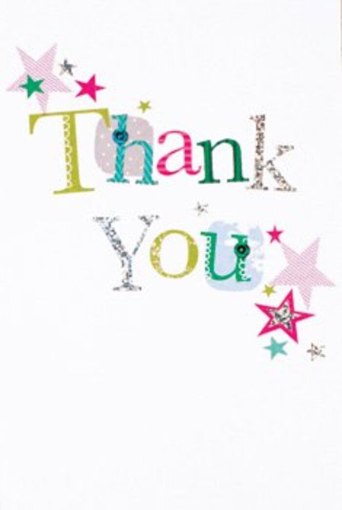 With understated elegance and unbridled exuberance, this thank you card displays a charming arrangement of colourful letters, each one suggesting its own unique character-some playful with whimsical spots and curving lines, others more refined in their almost lyrical script. Vibrant stars, from glitter-striped pink to deep turquoise and shining silver, cluster and drift about the central message as though wishing it good fortune, much like the supportive spirit that flows along Whalebone Lane North. The composition is modern and airy, anchored by a flawless white canvas that offers clarity and space for every joyful hue to flourish. The card's design avoids anything too formal, favouring instead a versatile warmth that fits perfectly amid freshly picked arrangements or hand-delivered posies across Marks Gate. It conjures the mood of a summer afternoon by Marks Gate Park-a casual breeze, laughter in the air, and an easy exchange of kindness. Such a card, when nestled with fragrant seasonal stems, elevates an ordinary thank you into a genuine gesture, memorable as the community ties woven throughout our neighbourhood.